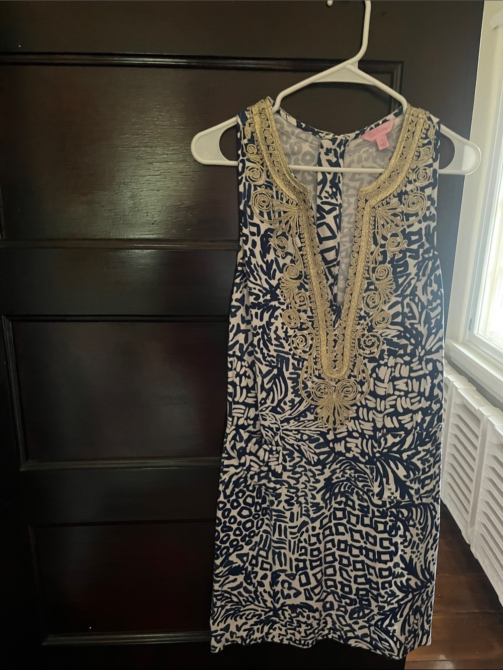 Lilly Pulitzer Navy and White Embellished V-Neck Shift Dress